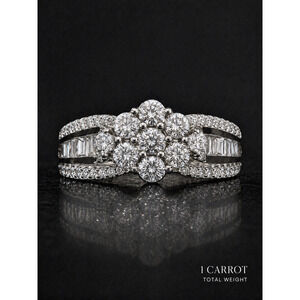 SK9 Sterling Silver 1 Ct. Total Wt. Diamond Cluster Engagement Ring Women Sz 8